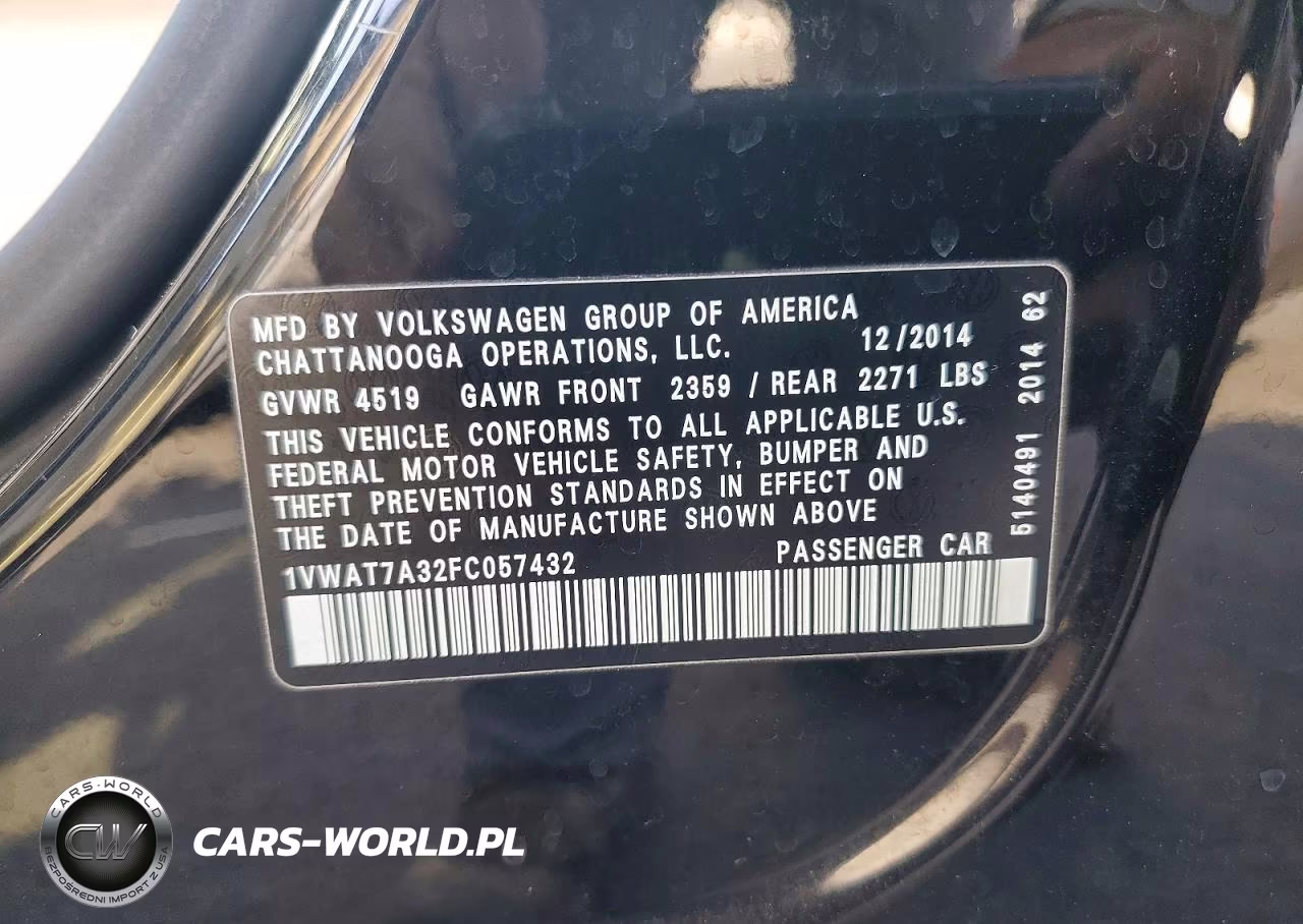 2015 Volkswagen Passat S VIN:1VWAT7A32FC057432 - 12