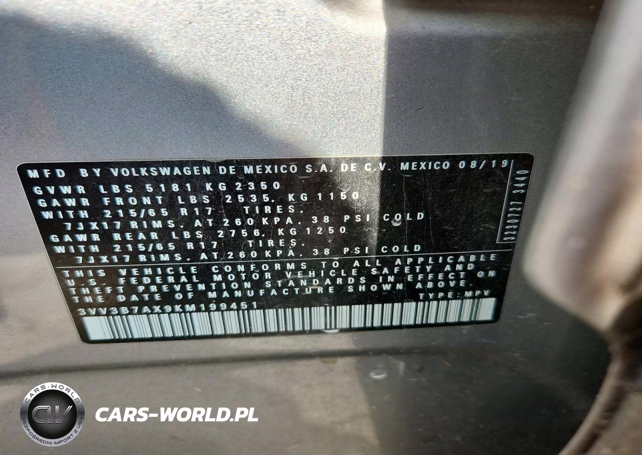 2019 Volkswagen Tiguan Se VIN:3VV3B7AX9KM199451 - 12