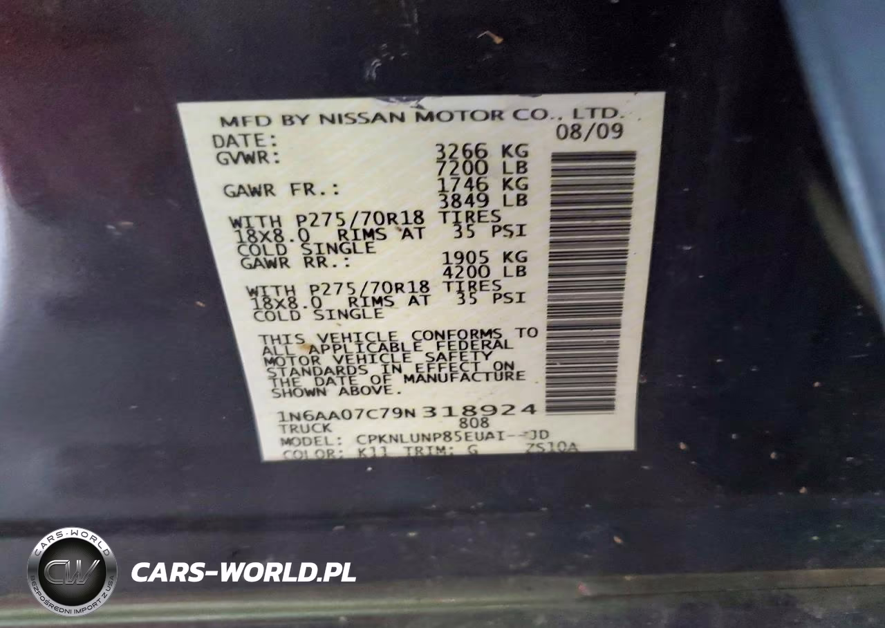 2009 Nissan Titan Xe VIN:1N6AA07C79N318924 - 12