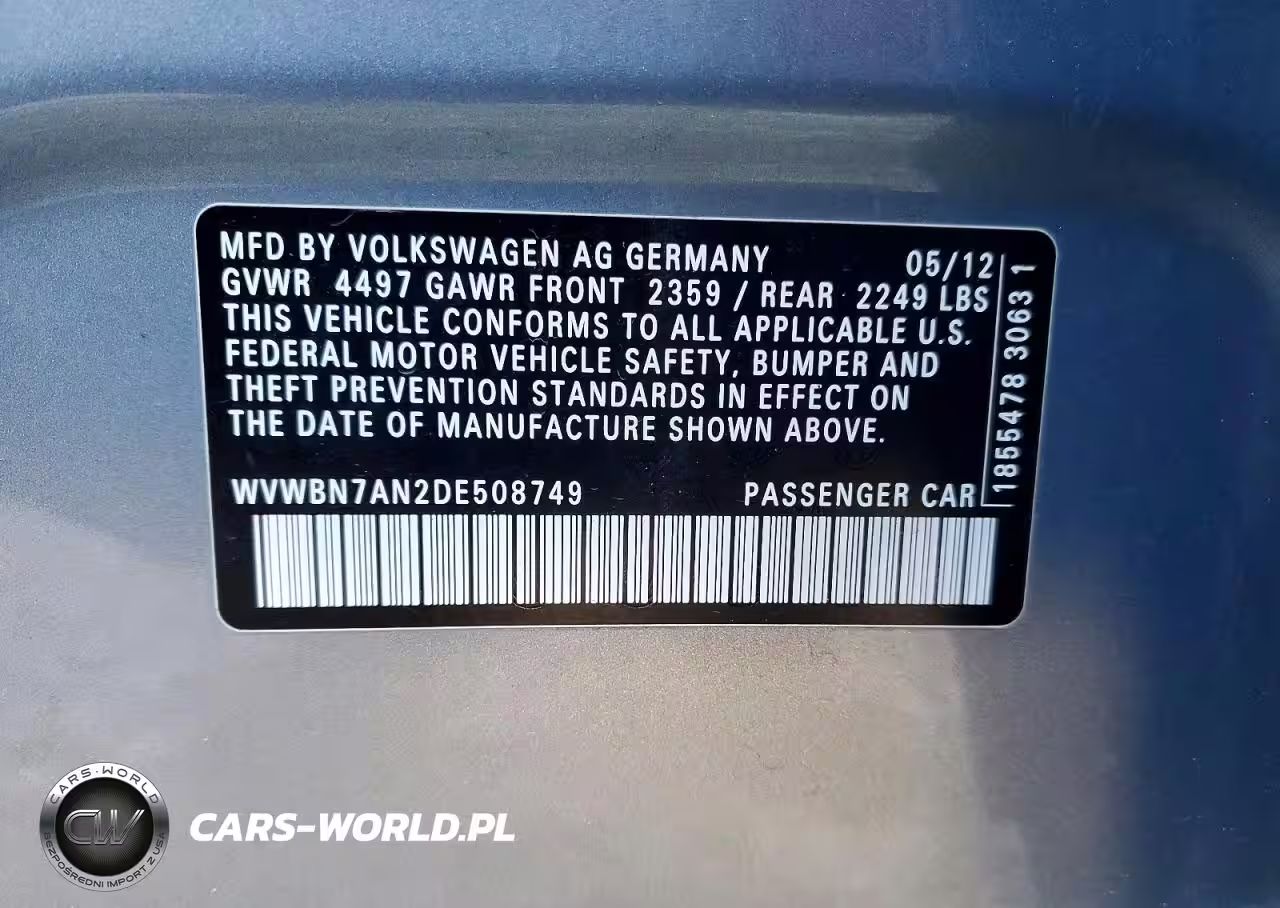 2013 Volkswagen Cc Sport VIN:WVWBN7AN2DE508749 - 12