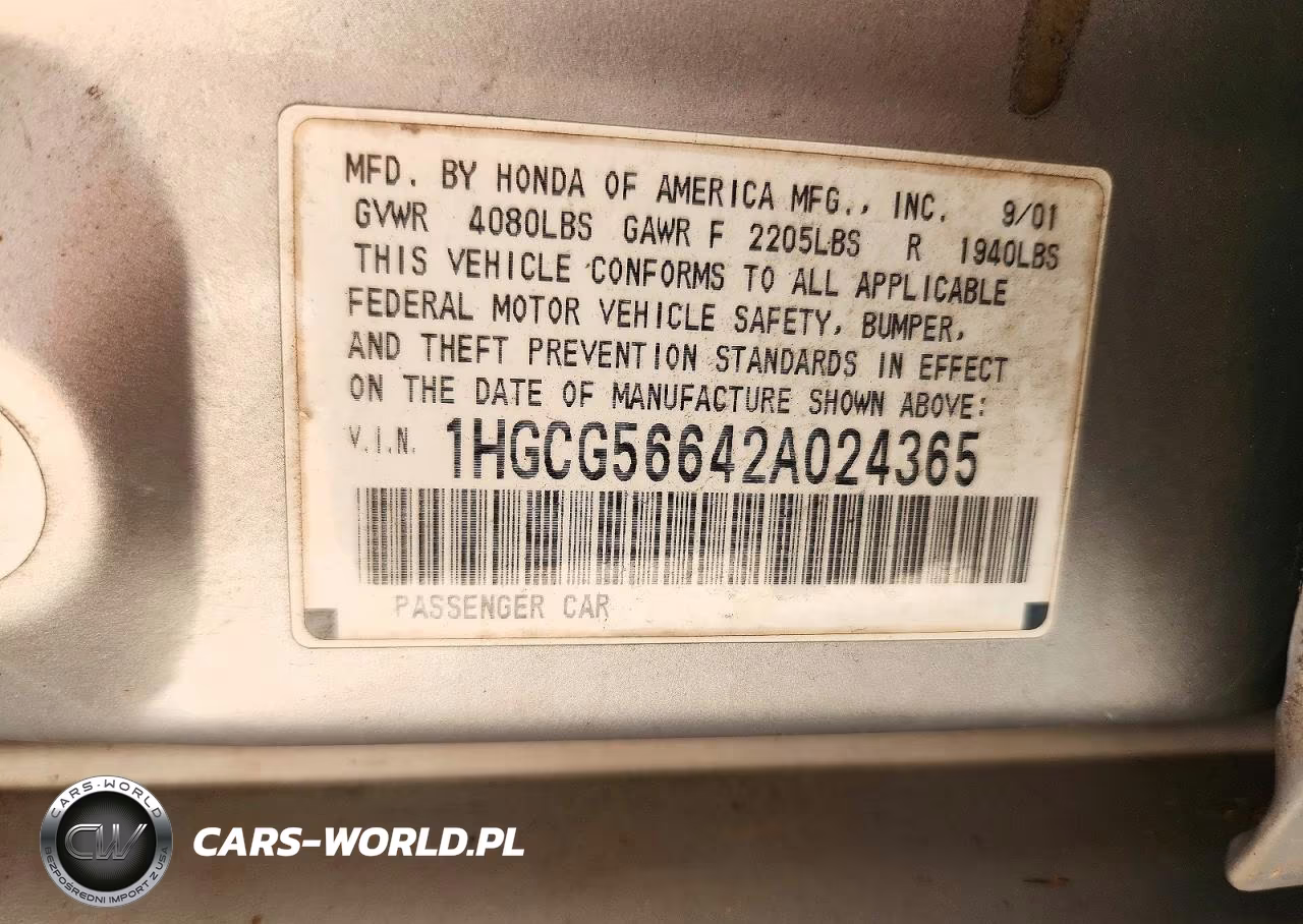 2002 Honda Accord Ex VIN:1HGCG56642A024365 - 12