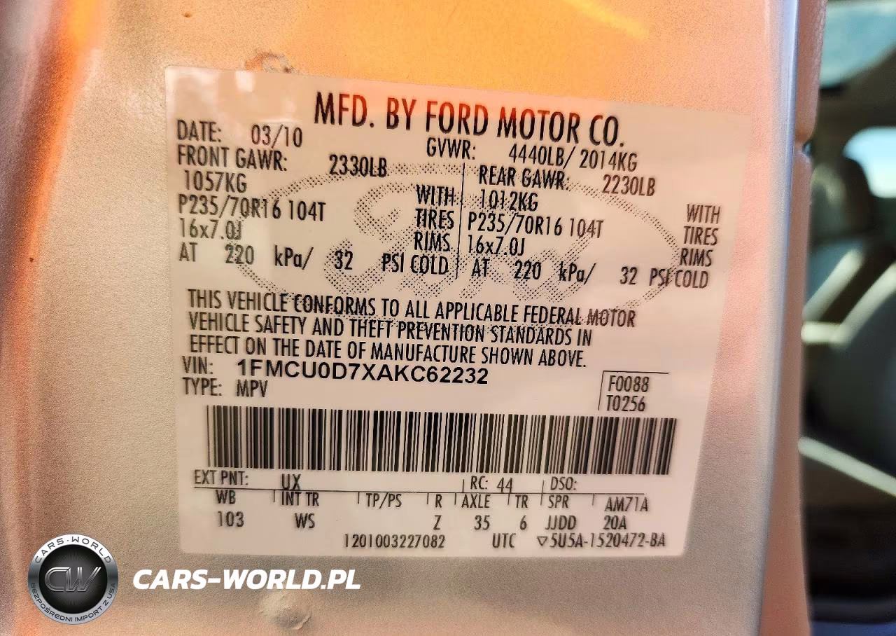 2010 Ford Escape Xlt VIN:1FMCU0D7XAKC62232 - 13