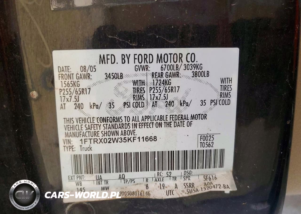 2005 Ford F150 VIN:1FTRX02W35KF11668 - 12