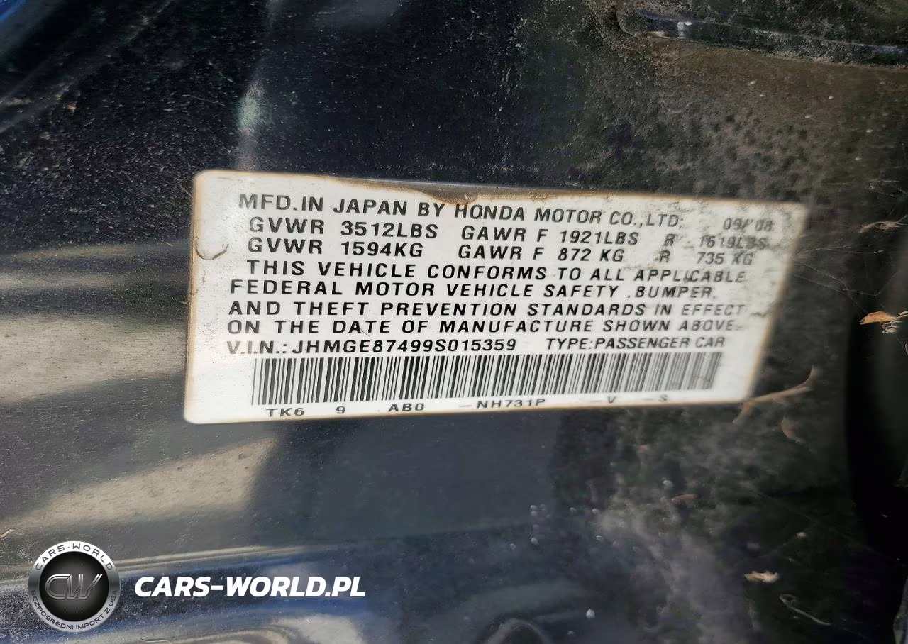 2009 Honda Fit Sport VIN:JHMGE87499S015359 - 12