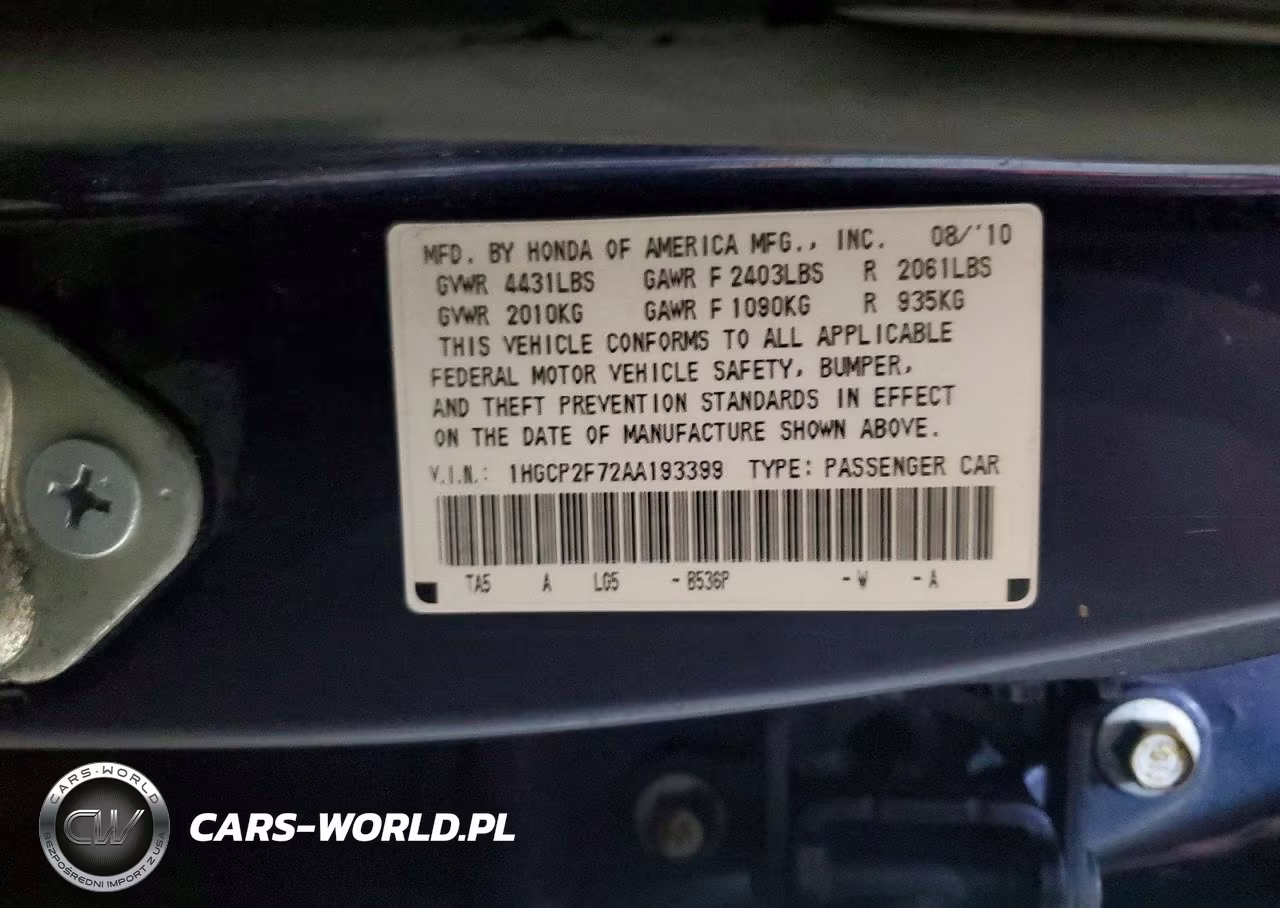 2010 Honda Accord Ex VIN:1HGCP2F72AA193399 - 12