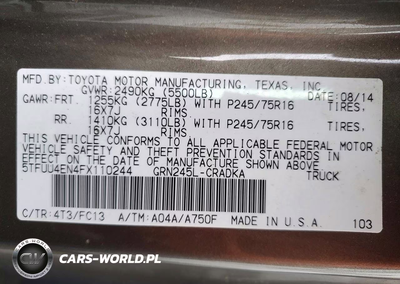 2015 Toyota Tacoma V6 VIN:5TFUU4EN4FX110244 - 12