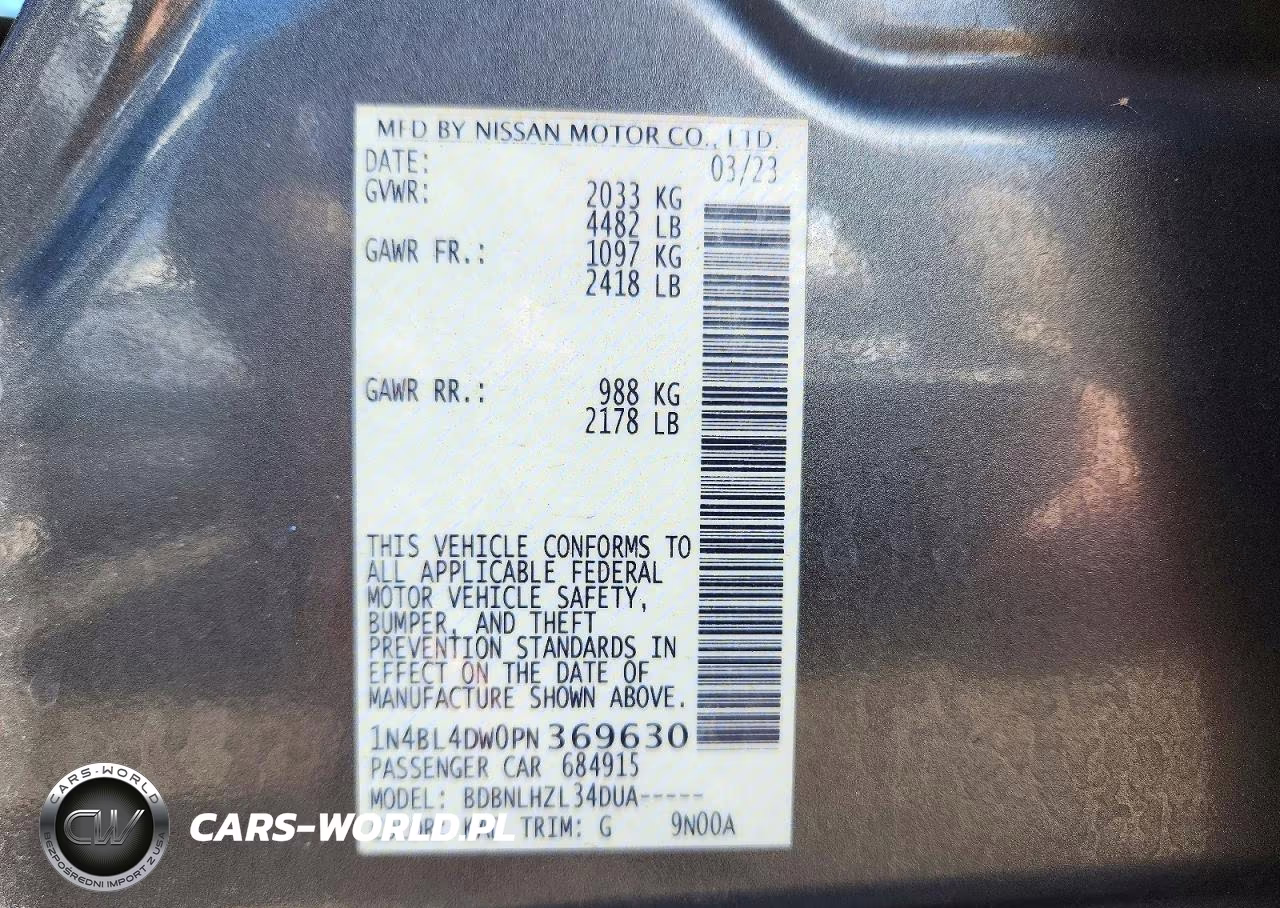 2023 Nissan Altima Sv VIN:1N4BL4DW0PN369630 - 12