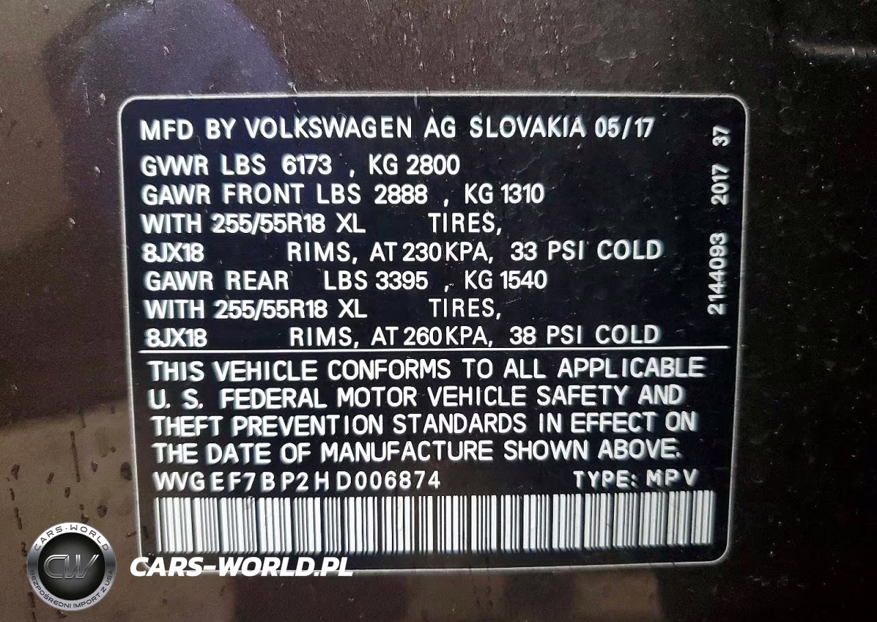 2017 Volkswagen Touareg Sport VIN:WVGEF7BP2HD006874 - 13