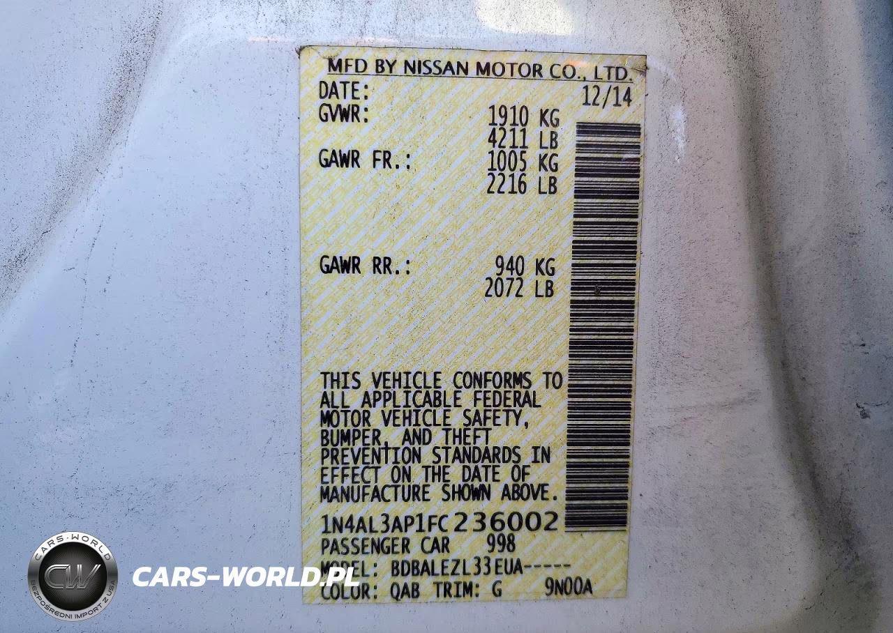 2015 Nissan Altima 2.5 S VIN:1N4AL3AP1FC236002 - 13