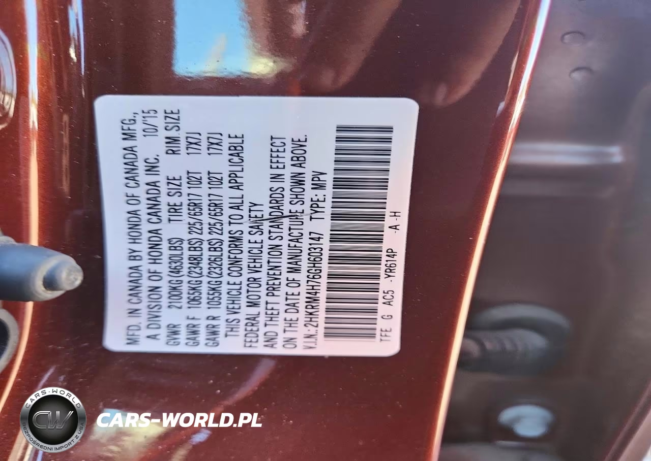2016 Honda Cr-V Exl VIN:2HKRM4H76GH603147 - 13