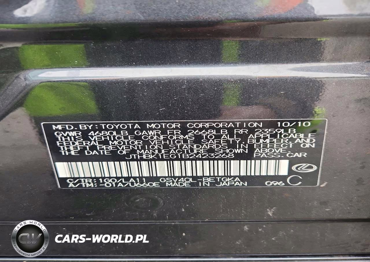 2011 Lexus Es 350 VIN:JTHBK1EG1B2423268 - 13