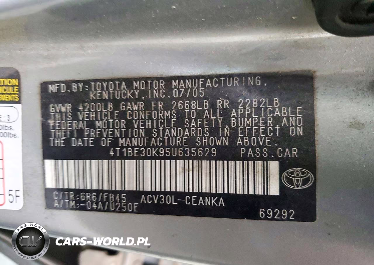 2005 Toyota Camry Le VIN:4T1BE30K95U635629 - 12