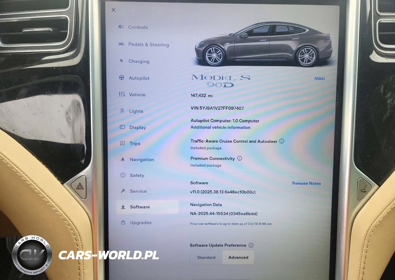 2015 Tesla Model S 90D VIN:5YJSA1V27FF097407 - 9