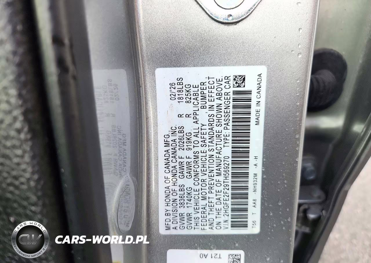 2026 Honda Civic Lx VIN:2HGFE2F29TH569270 - 12