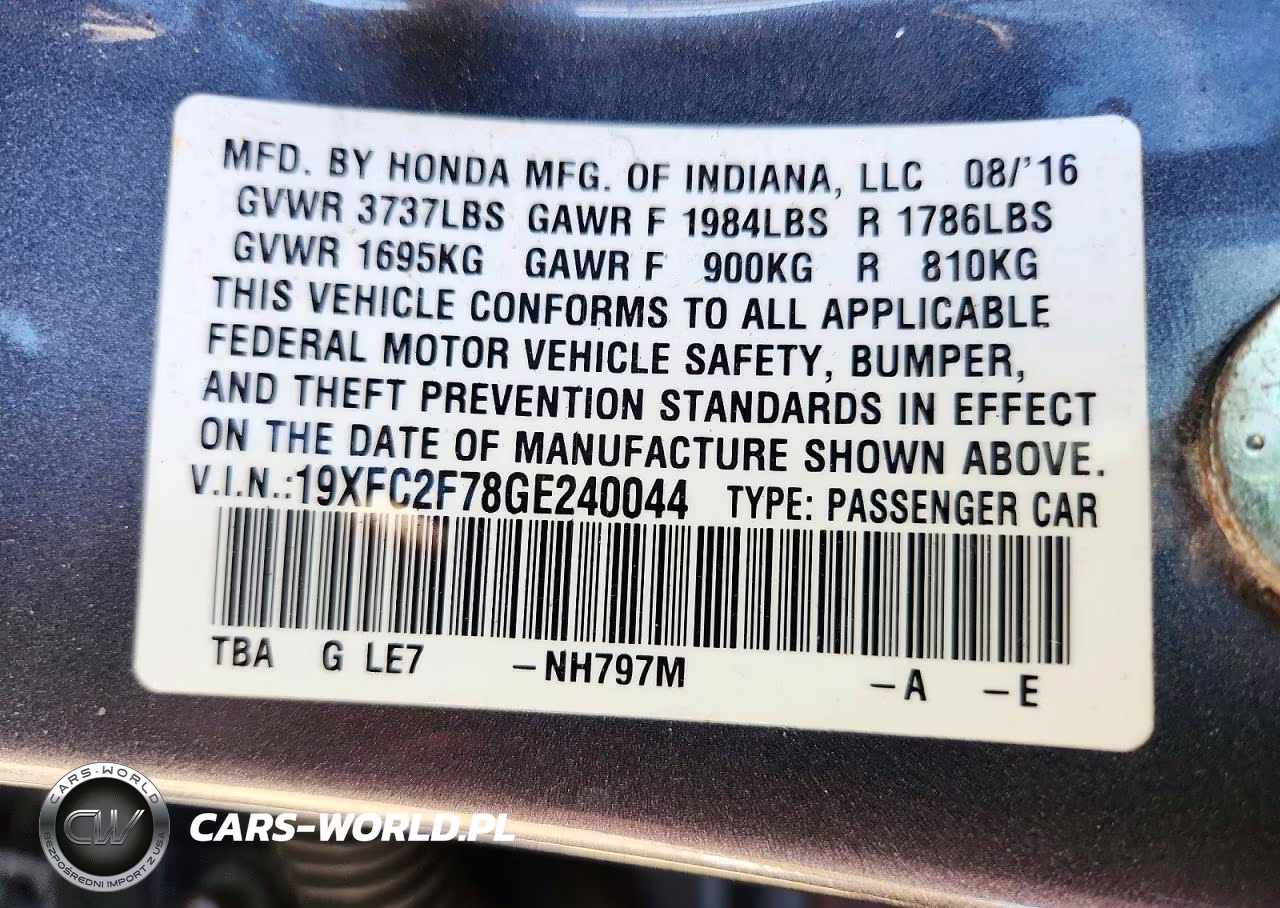 2016 Honda Civic Ex VIN:19XFC2F78GE240044 - 13