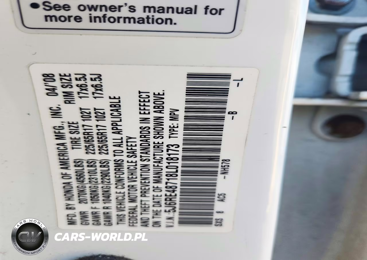 2008 Honda Cr-V Exl VIN:5J6RE48718L018173 - 13