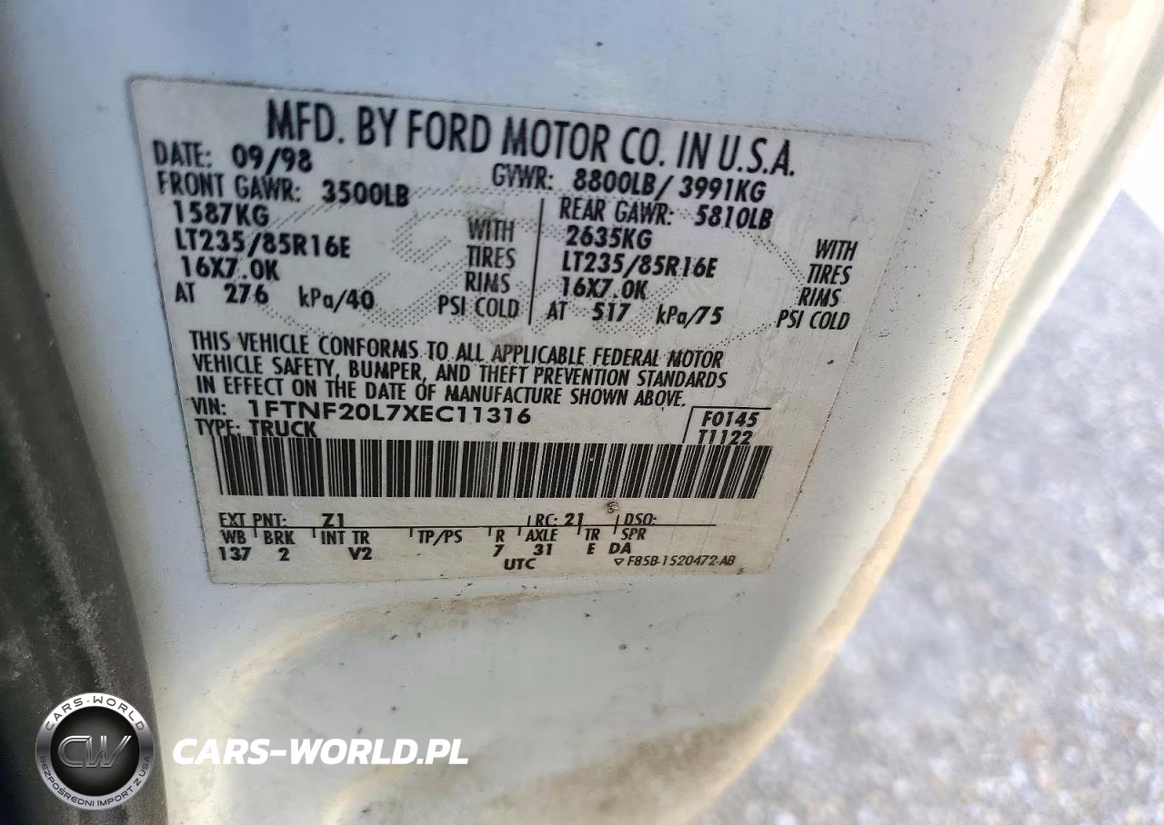 1999 Ford F250 Super Duty VIN:1FTNF20L7XEC11316 - 12