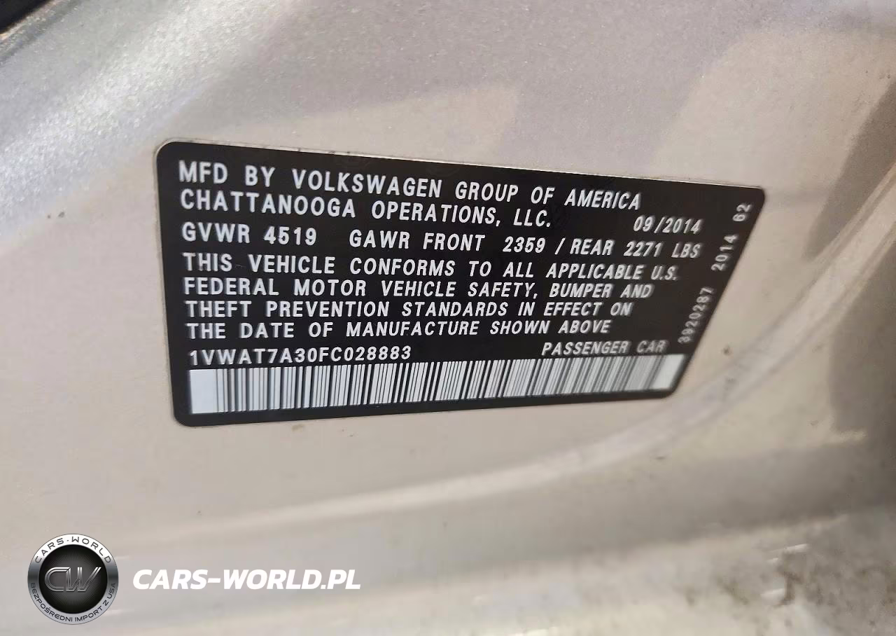 2015 Volkswagen Passat S VIN:1VWAT7A30FC028883 - 12