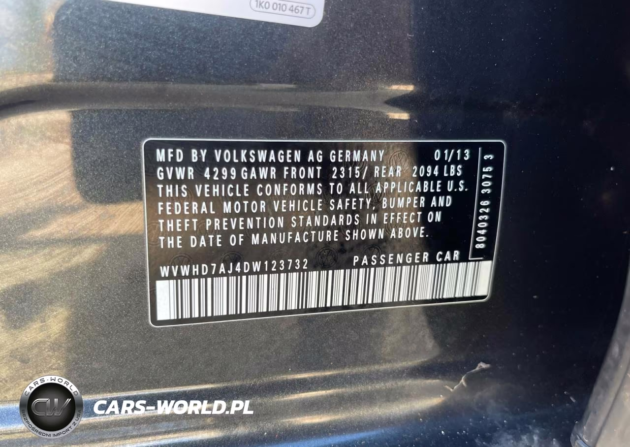 2013 Volkswagen Gti VIN:WVWHD7AJ4DW123732 - 10