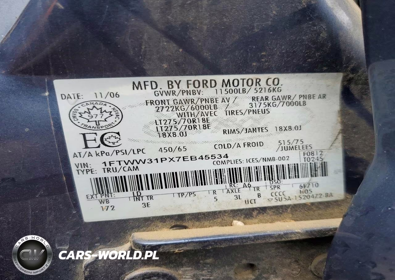 2007 Ford F350 Srw Super Duty VIN:1FTWW31PX7EB45534 - 12