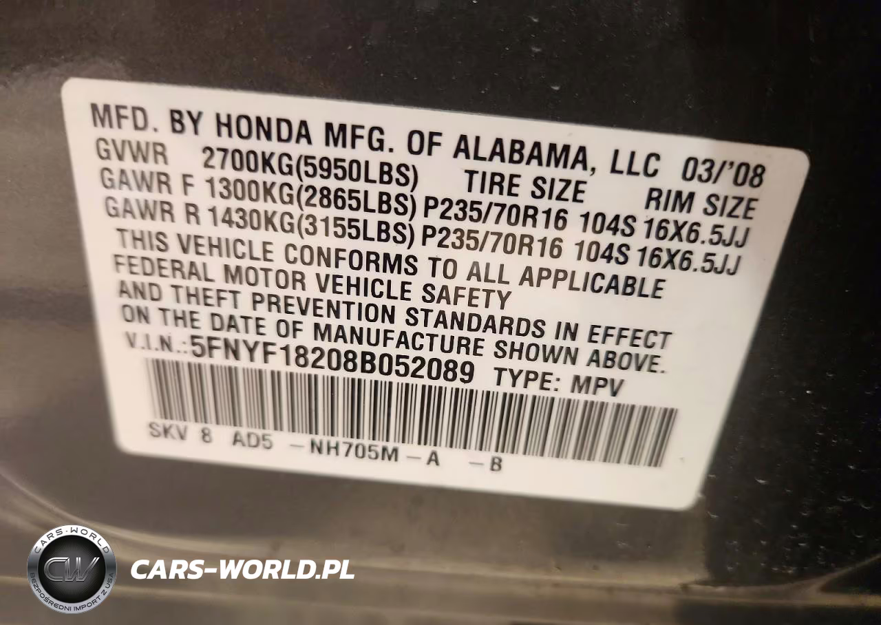 2008 Honda Pilot Vp VIN:5FNYF18208B052089 - 12