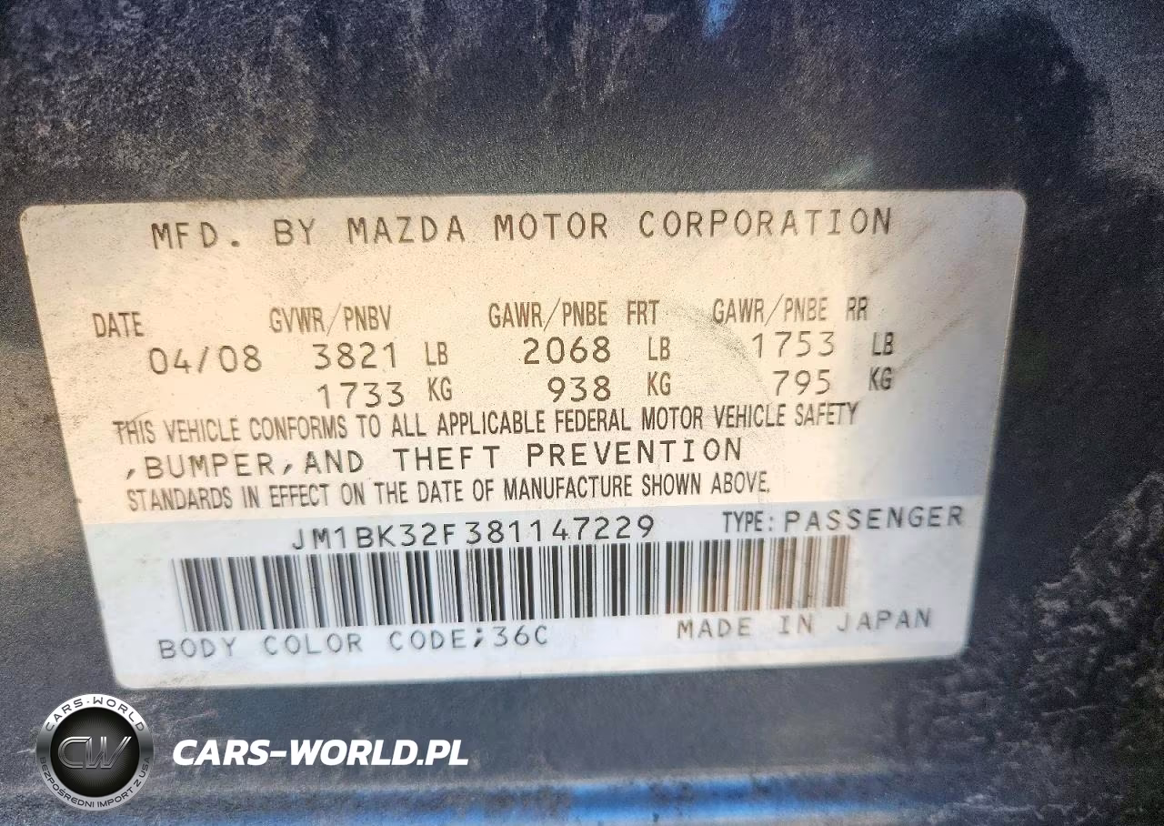 2008 Mazda 3 I VIN:JM1BK32F381147229 - 12