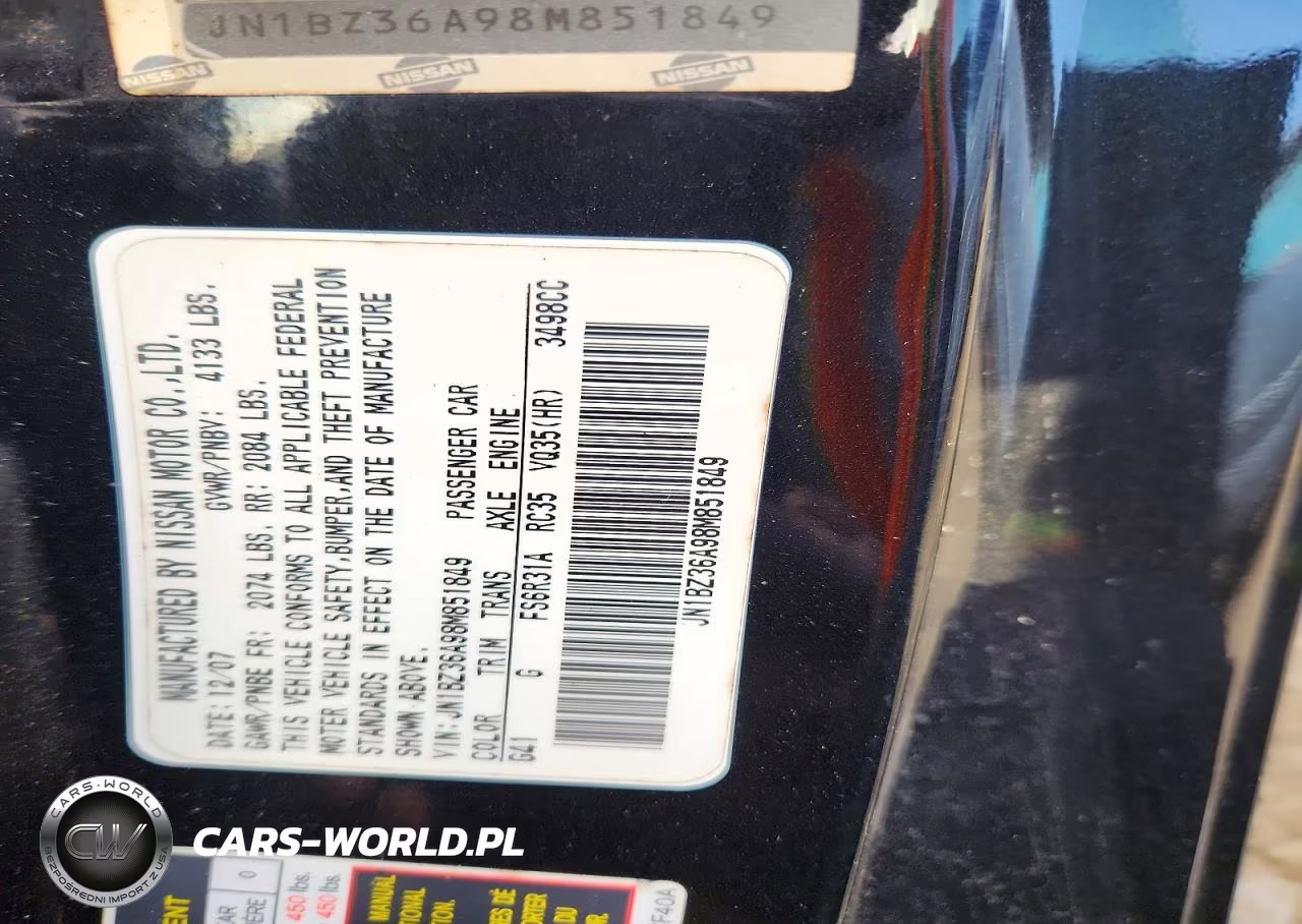2008 Nissan 350Z Enthusiast VIN:JN1BZ36A98M851849 - 12