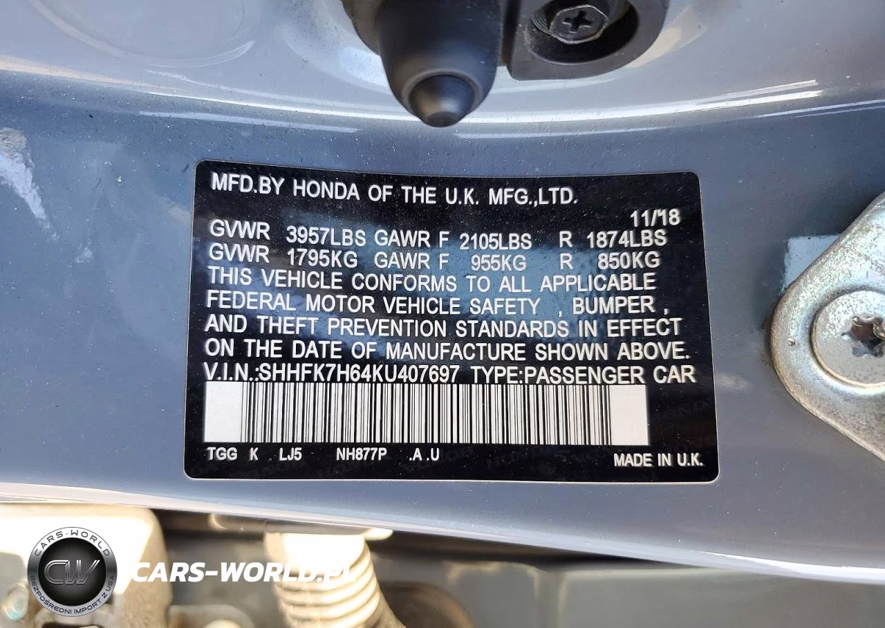 2019 Honda Civic Ex VIN:SHHFK7H64KU407697 - 13