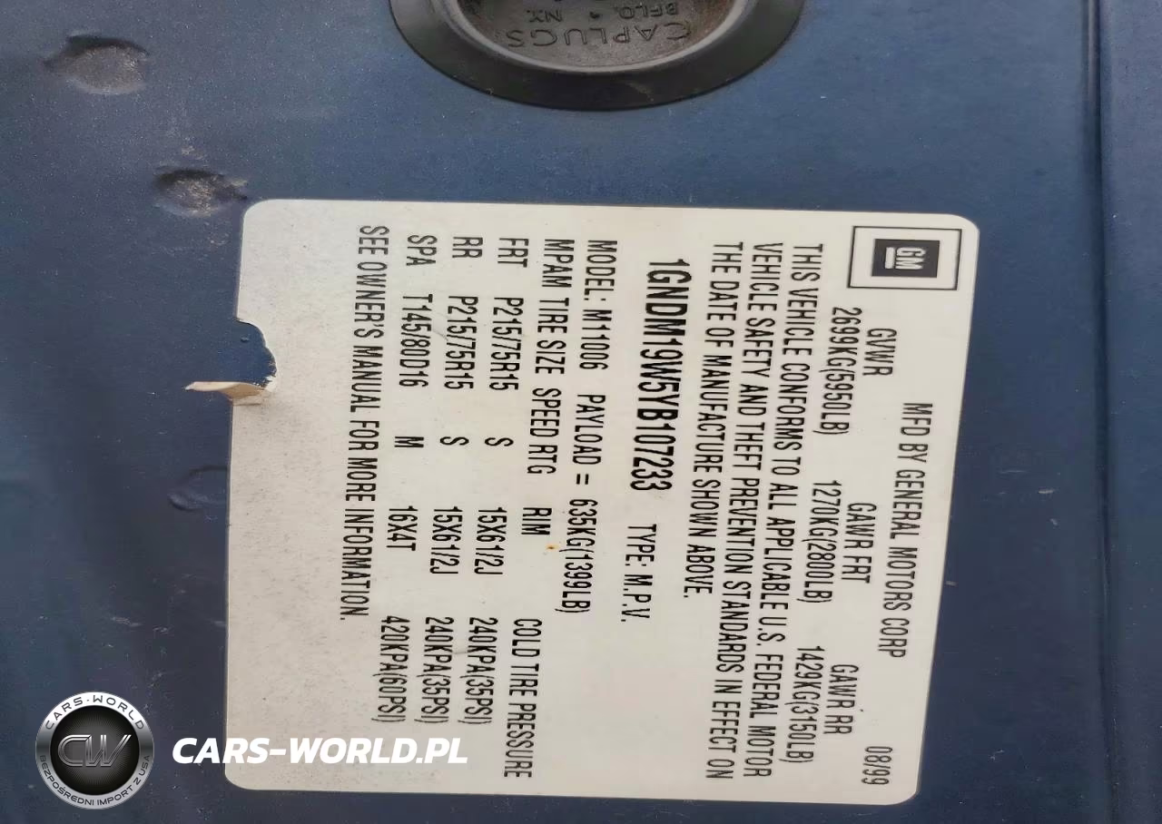 2000 Chevrolet Astro VIN:1GNDM19W5YB107233 - 13