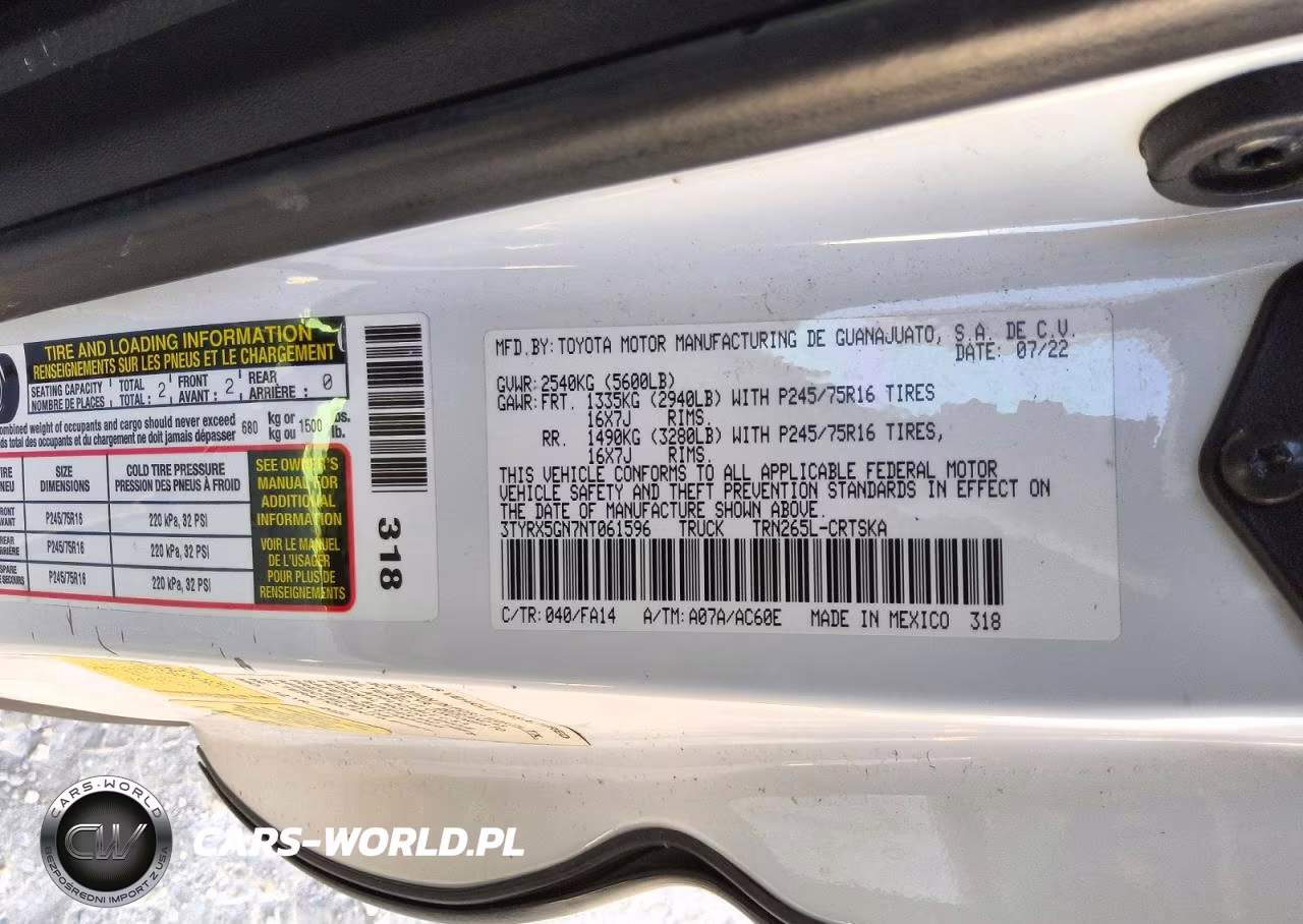 2022 Toyota Tacoma Sr VIN:3TYRX5GN7NT061596 - 12