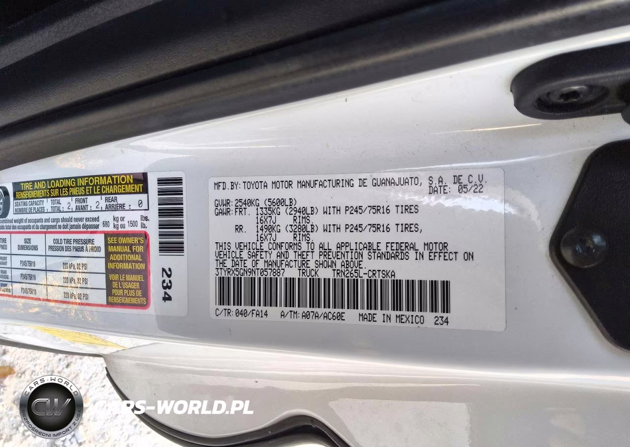 2022 Toyota Tacoma Sr VIN:3TYRX5GN9NT057887 - 12