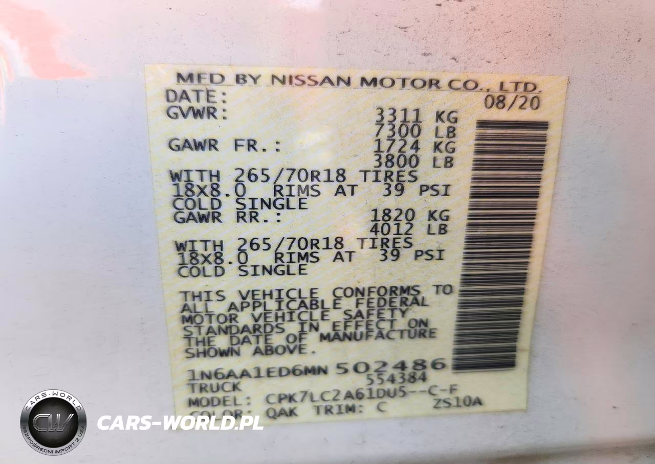 2021 Nissan Titan Sv VIN:1N6AA1ED6MN502486 - 12