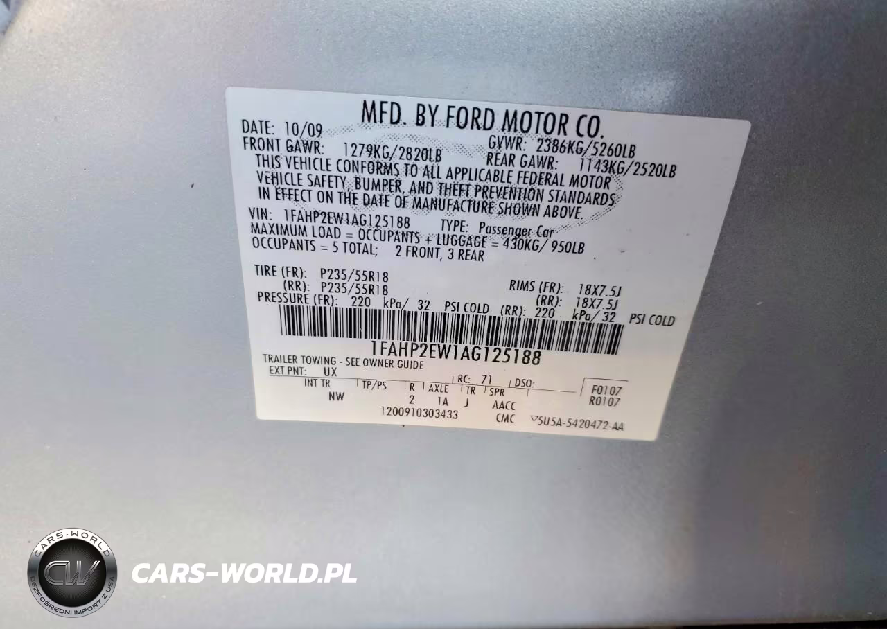 2010 Ford Taurus Sel VIN:1FAHP2EW1AG125188 - 12