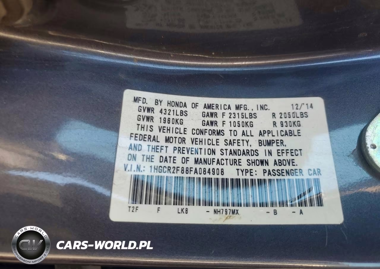 HONDA ACCORD VIN:1HGCR2F88FA084908 - 12