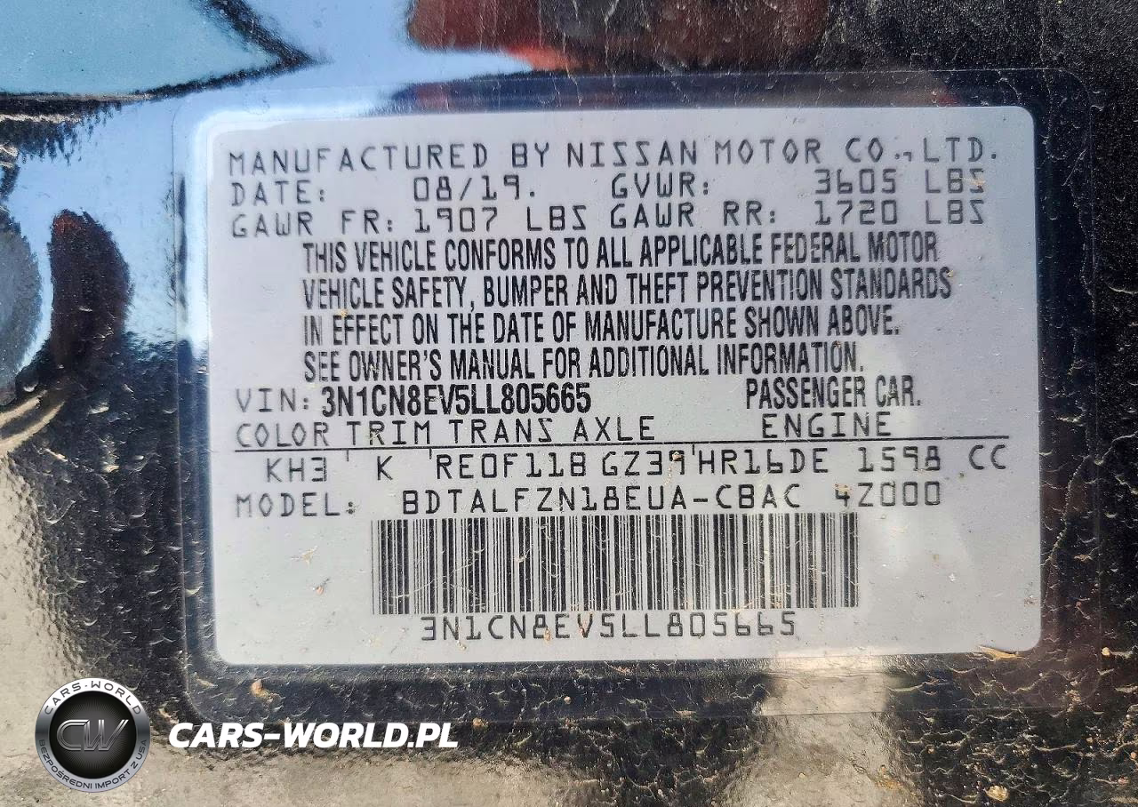 2020 Nissan Versa Sv VIN:3N1CN8EV5LL805665 - 13