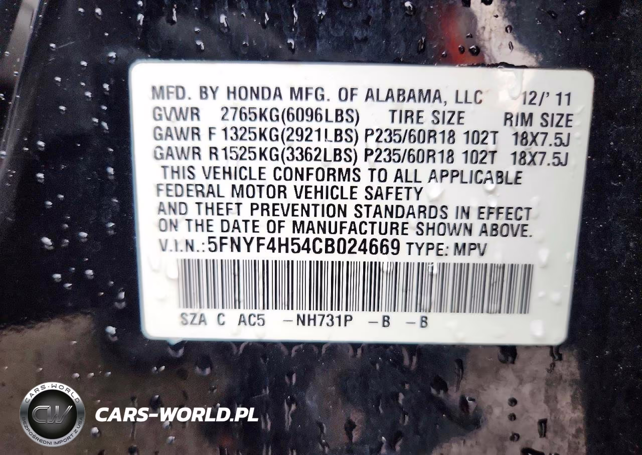 2012 Honda Pilot Exl VIN:5FNYF4H54CB024669 - 13