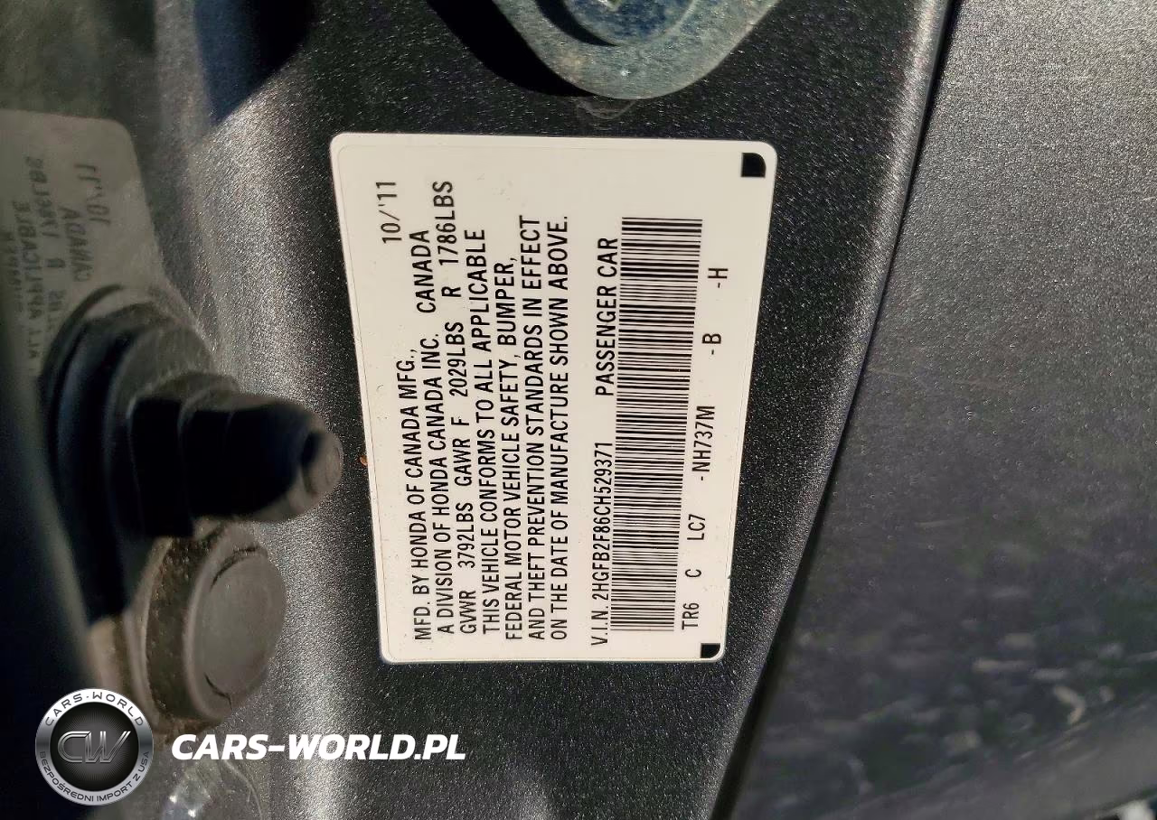 2012 Honda Civic Ex VIN:2HGFB2F86CH529371 - 12