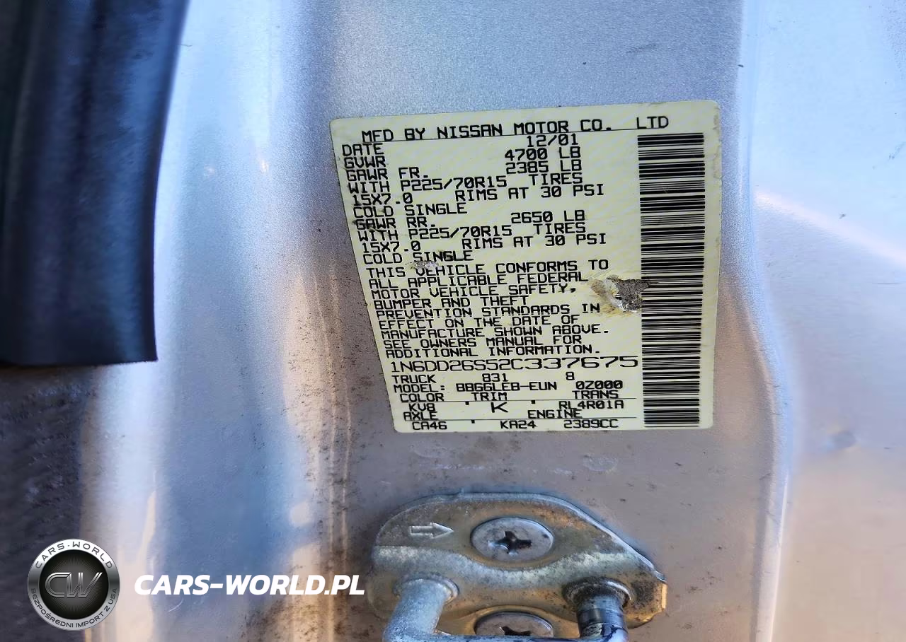 2002 Nissan Frontier Standard VIN:1N6DD26S52C337675 - 12