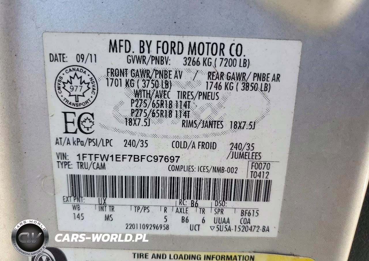 2011 Ford F150 Supercrew VIN:1FTFW1EF7BFC97697 - 12