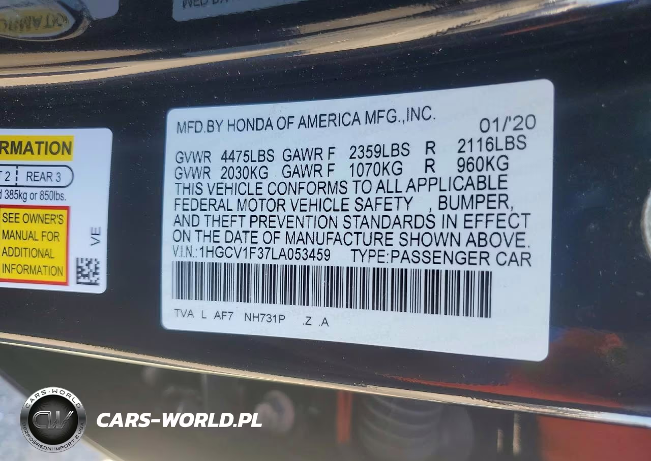 2020 Honda Accord Sport VIN:1HGCV1F37LA053459 - 13