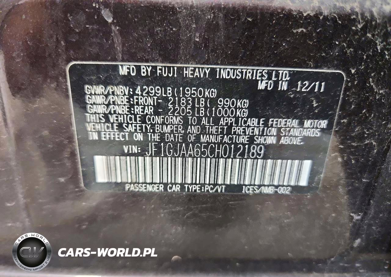 2012 Subaru Impreza VIN:JF1GJAA65CH012189 - 12