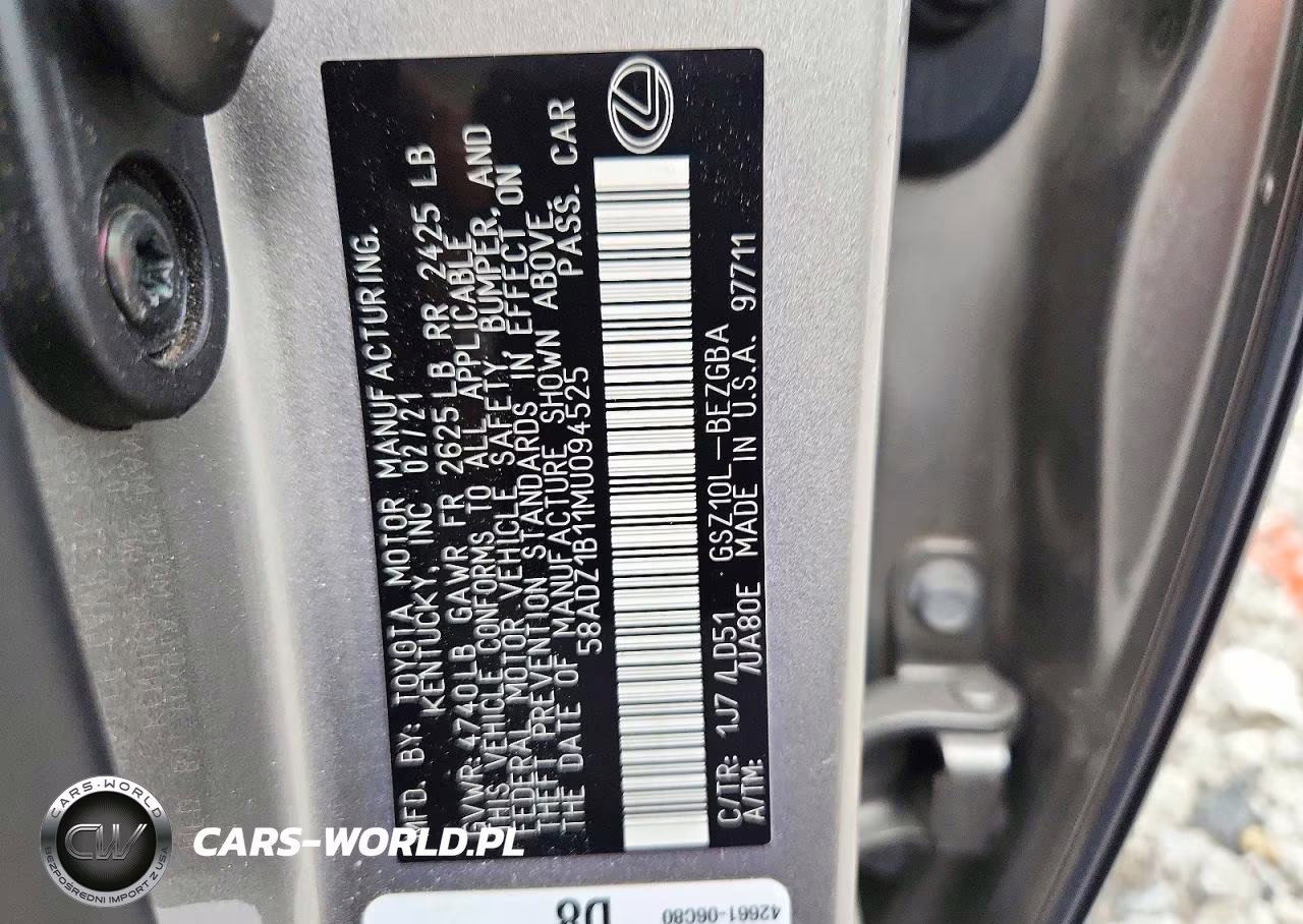 2021 Lexus Es 350 Base VIN:58ADZ1B11MU094525 - 12