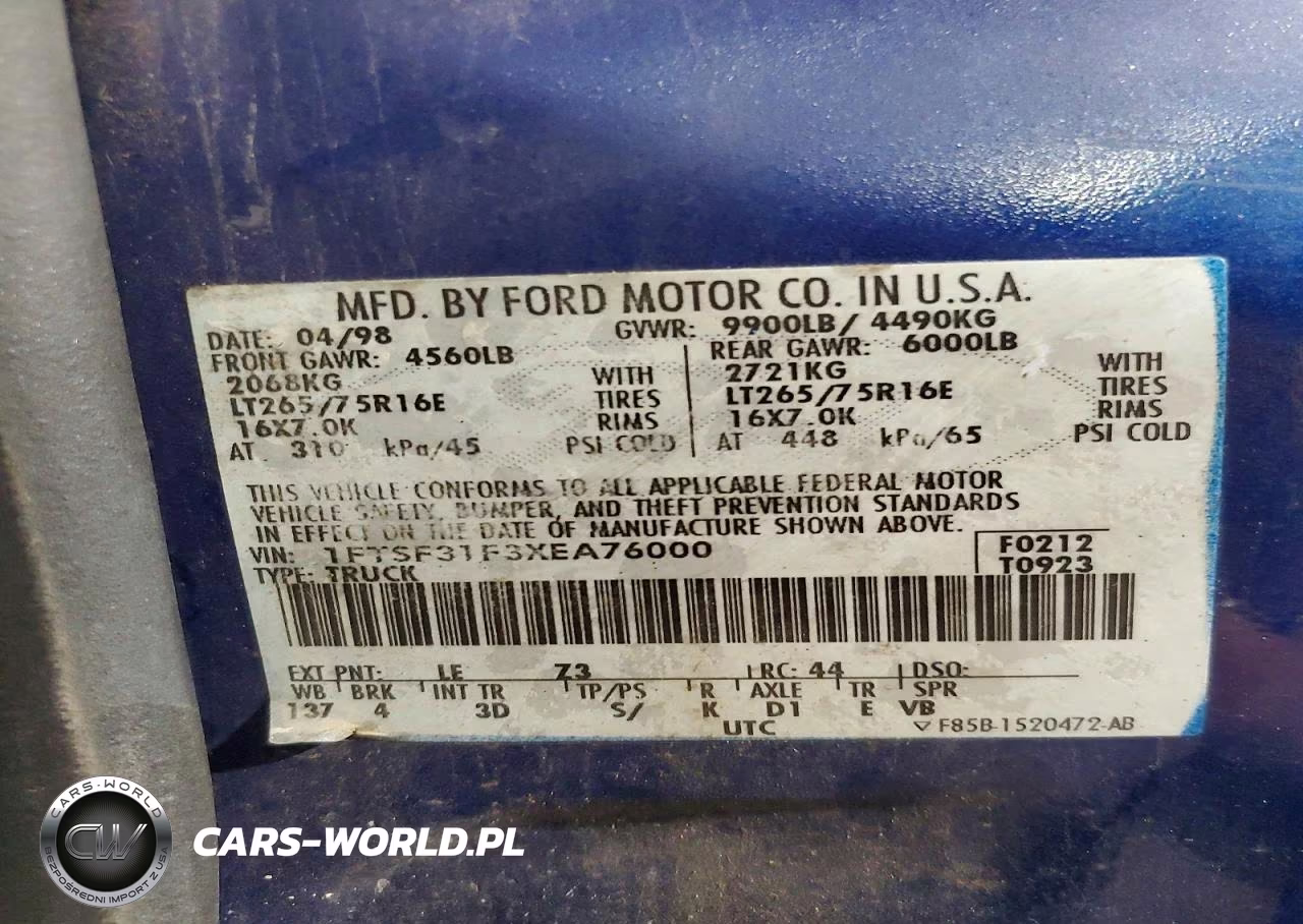 1999 Ford F350 Srw Super Duty VIN:1FTSF31F3XEA76000 - 12