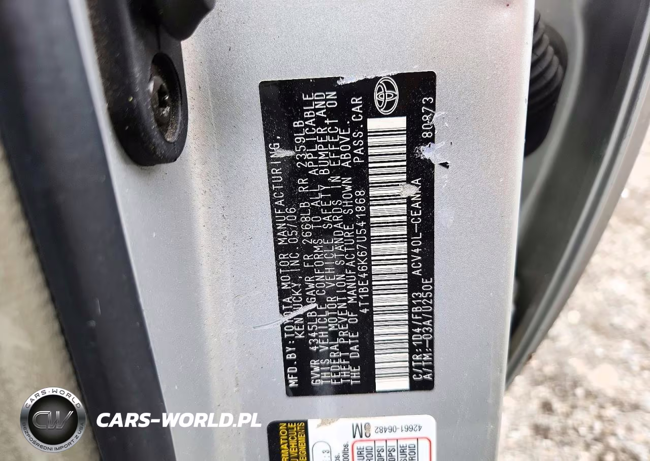 2007 Toyota Camry VIN:4T1BE46K67U541868 - 12