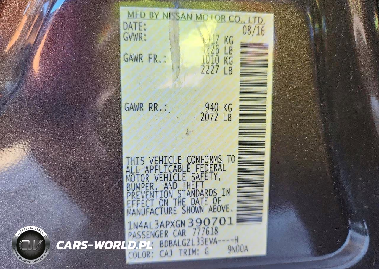 2016 Nissan Altima 2.5 S VIN:1N4AL3APXGN390701 - 13