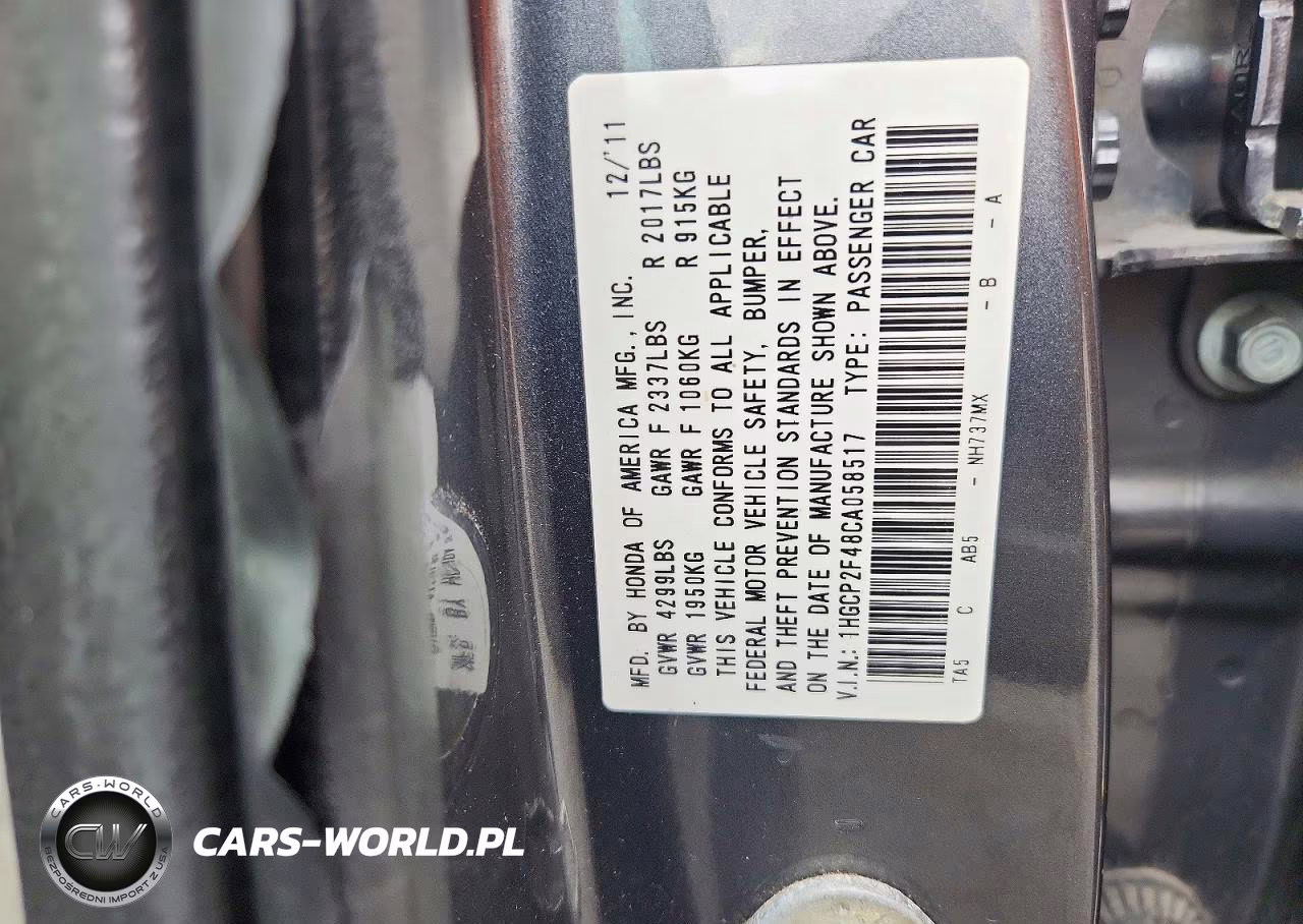 2012 Honda Accord Lxp VIN:1HGCP2F48CA058517 - 12