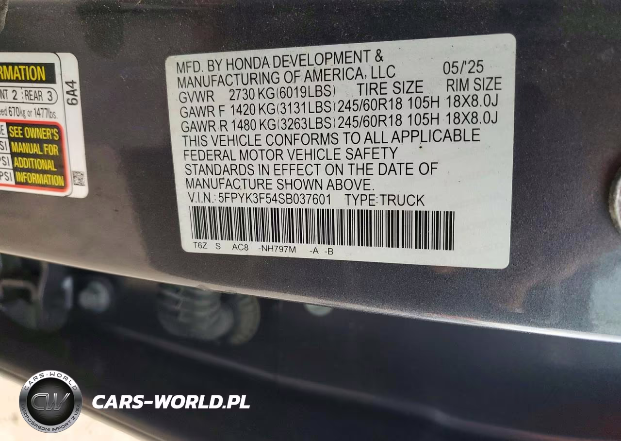 2025 Honda Ridgeline Rtl VIN:5FPYK3F54SB037601 - 12