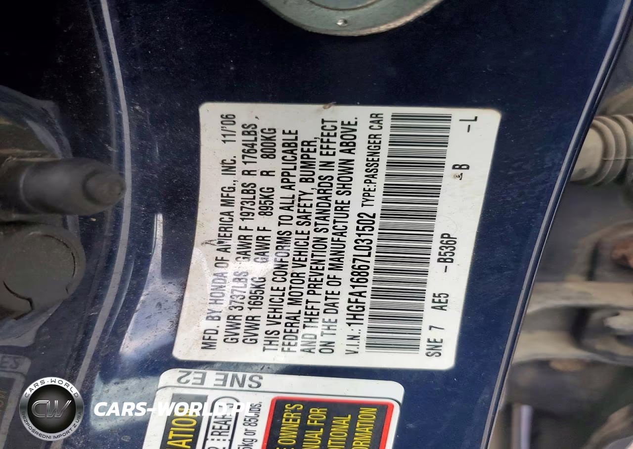 2007 Honda Civic Ex VIN:1HGFA16867L031502 - 12