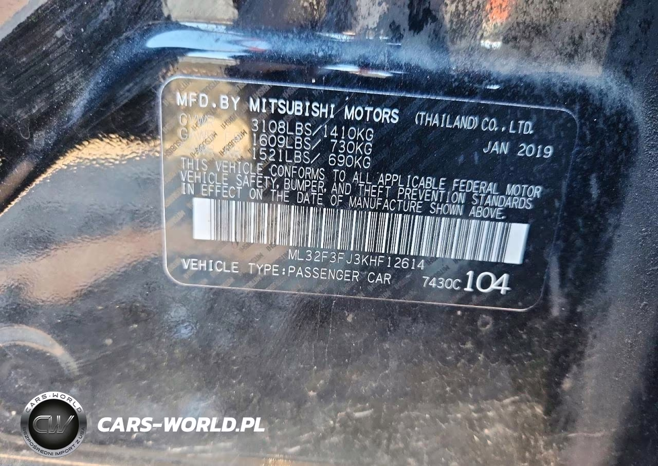 2019 Mitsubishi Mirage G4 Es VIN:ML32F3FJ3KHF12614 - 12