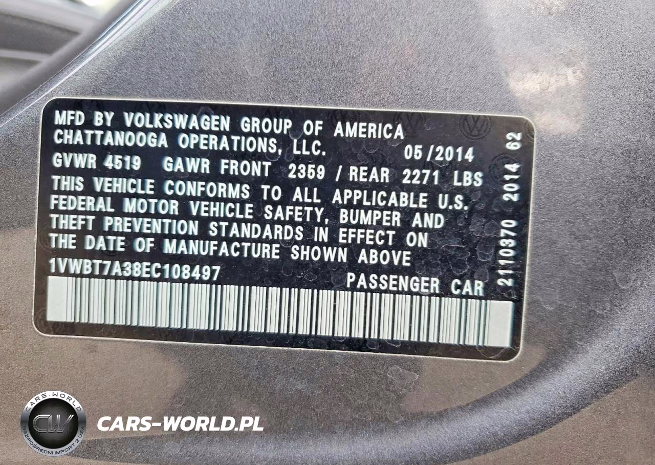 2014 Volkswagen Passat Se VIN:1VWBT7A38EC108497 - 12